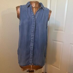 Andrea Jovine Blue Chambray Hidden Button Up Top